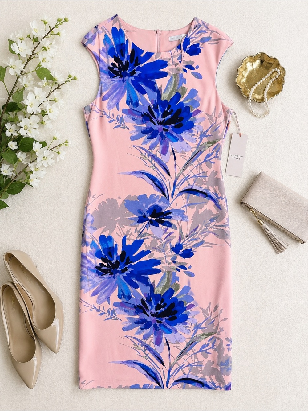 London Times NWT Pink & Blue Floral Sheath Dress Size 4